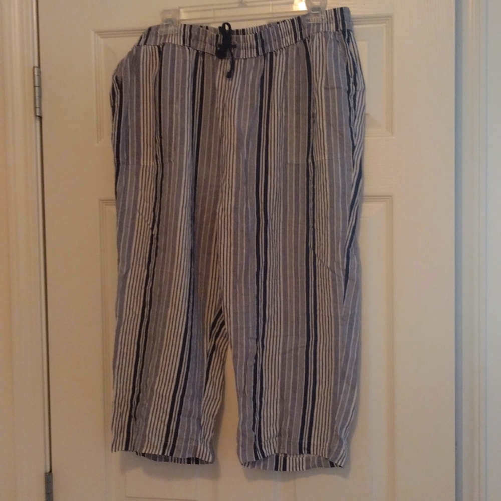 ⚡5/$25 Coral Bay linen blend capri length elastic pull string pants - Picture 2 of 8